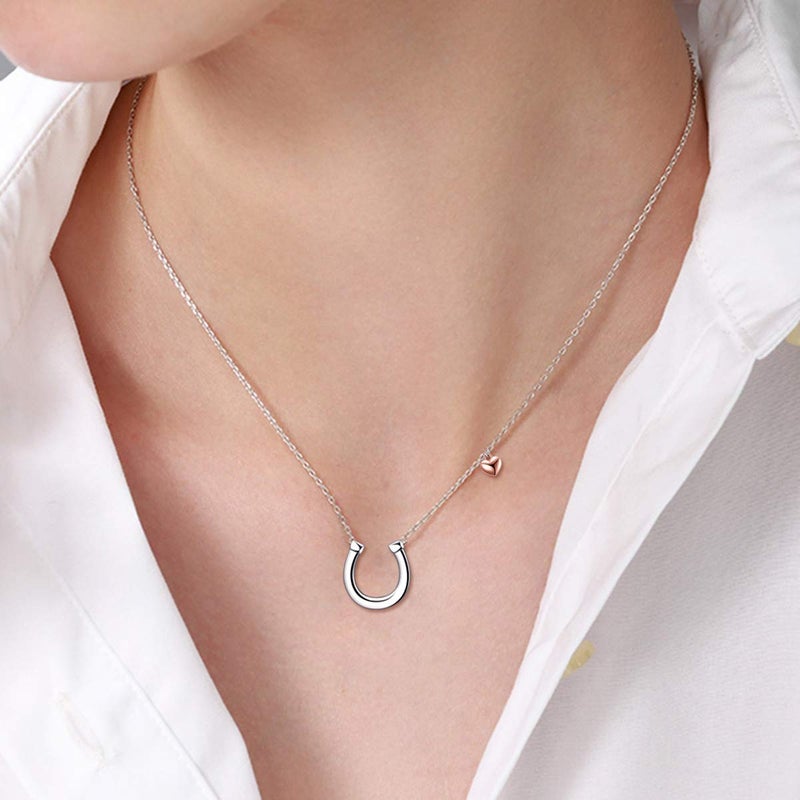 POPLYKE Horseshoe Necklace for Women 925 Sterling Silver Lucky Horse equestrian Horse shoe stirrup Jewelry Gifts â€œ15+2'' (silver) - Image 2